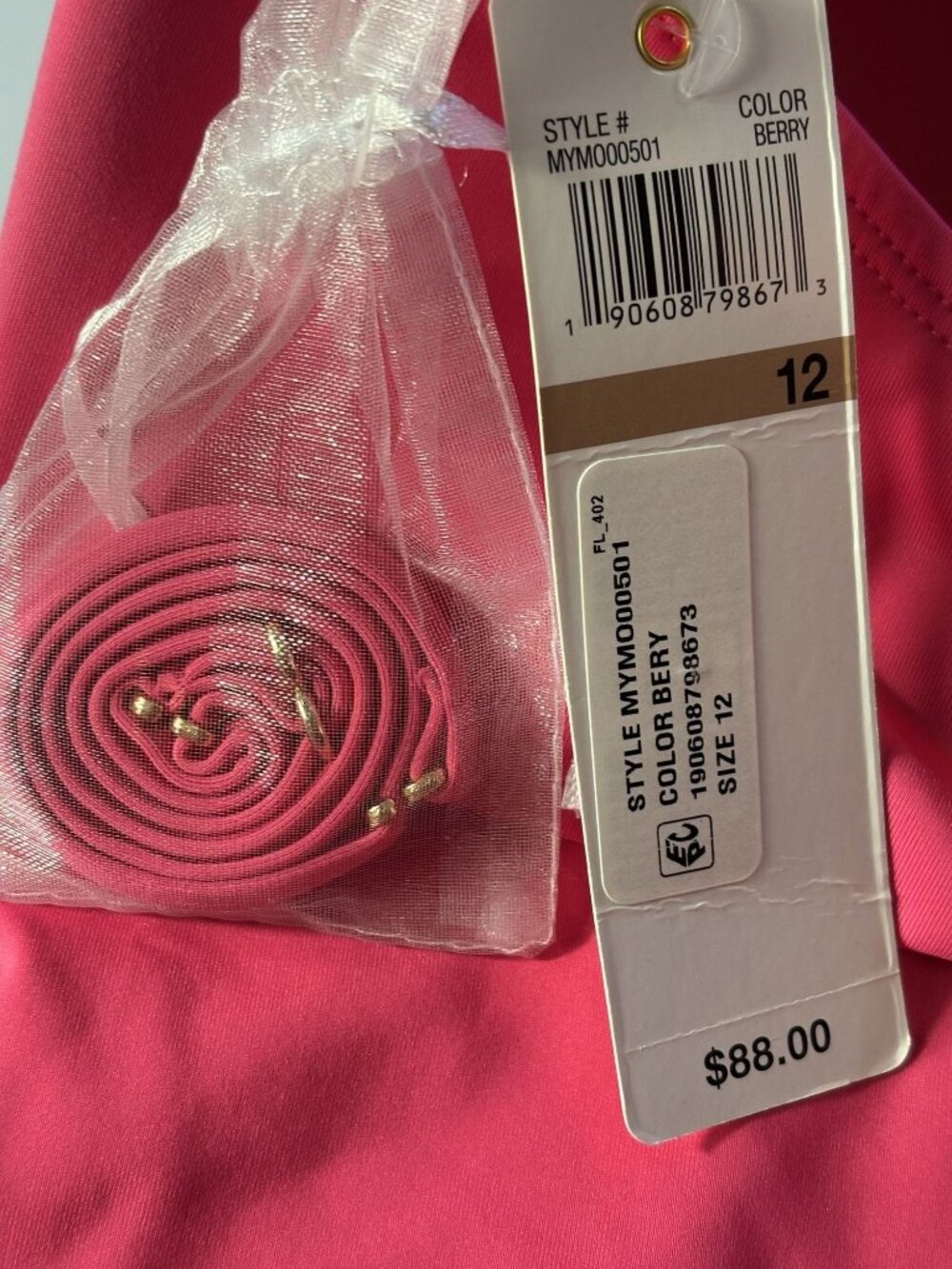 Anne Cole Pink Ruched Strapless (straps included) One-Piece Swimsuit Size 12 - Picture 13 of 15